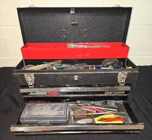 lot 145 image: Craftsman Tool Box with Large Assortment of Hand Tools