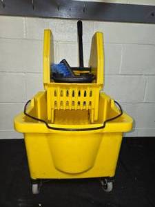 lot 157 image: Commercial Yellow Mop Bucket with Mop and Broom