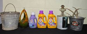lot 158 image: Laundry detergents, lamp base and antlers