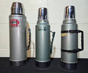 lot 168 image: Lot of 3 Vintage Stainless Steel Thermoses - Uno-Vac & Stanley