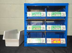 lot 170 image: Blue Storage Bin Organizer with 6 Compartments and Utility Tray
