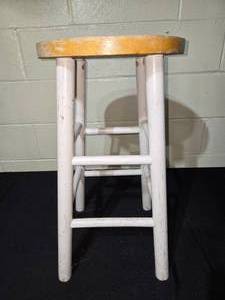 lot 317 image: Vintage Wooden Bar Stool with White Legs and Round Seat