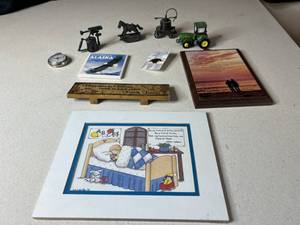 lot 216 image: Mixed Lot of Vintage Collectibles including Prints, Tractors, and Memorabilia