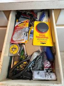 lot 222 image: Assorted Tools and Hardware Drawer Lot