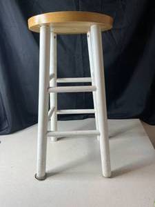 lot 228 image: Used White Bar Stool with Wooden Seat