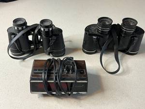 lot 349 image: Lot of 3 Vintage Binoculars and Alarm Clock