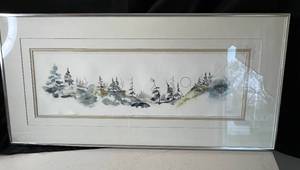 lot 350 image: Framed Watercolor Landscape Art by Dorie - 15x33 inches