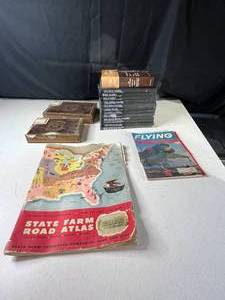 lot 366 image: Collection of Vintage Books and Cigar Boxes including Road Atlas and Flying Magazine