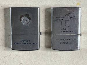 lot 369 image: Lot of 2 Vintage Zippo Lighters - 101st Airborne Division - Vietnam Era