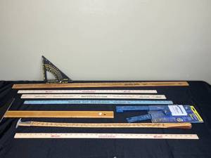 lot 392 image: Collection of Measuring Tools and Rulers for Construction and Crafting