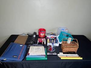 lot 393 image: Assorted Office Supplies and Organizer Baskets Lot