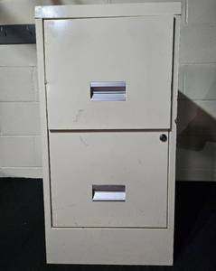 lot 330 image: Used Two-Drawer Metal File Cabinet in Cream Finish