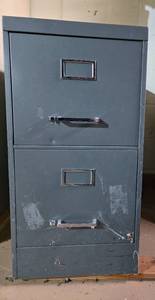 lot 332 image: Used Two-Drawer Metal File Cabinet with Contents