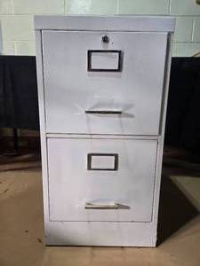 lot 339 image: Used Metal 2-Drawer File Cabinet with Yellow Hanging Folders