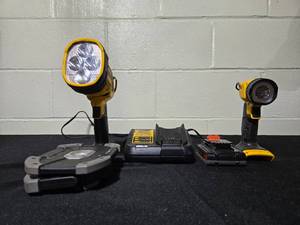 lot 449 image: DEWALT 20V MAX LED Work Light and Charger with Batteries
