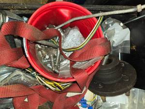 lot 452 image: Assorted Lot of Hardware Parts and Accessories in Red Bucket
