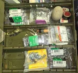 lot 480 image: Assorted Hardware and Fasteners Lot with Lighter and Rivets