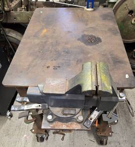 lot 494 image: Heavy-Duty Workbench with Vice and Various Clamps
