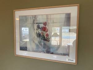 lot 205 image: Framed Watercolor Painting of Tulips - 27x35 inches