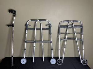 lot 240 image: Invacare Folding Walker with Wheels and Crutch