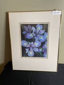 lot 251 image: Framed Floral Art Print Featuring Irises - 32 x 25