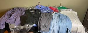lot 273 image: Lot of Mens Clothing Items - XL Shirts, Leather Vest, and Pants