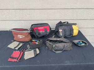 lot 22 image: Lot of Tool Bags Including Husky and Milwaukee with Various Tools