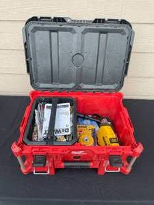 lot 29 image: Milwaukee Packout Tool Box with Mixed Tools and Accessories