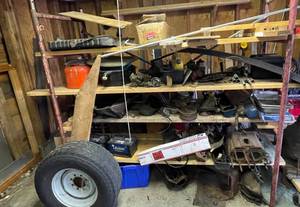 lot 31 image: Lot of Various Vintage Mechanical Parts and Equipment - Shelving unit included