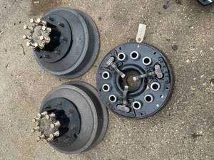 lot 42 image: Set of Heavy-Duty Wheels with Brake Drum and Plate