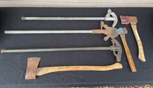 lot 63 image: Lot of Vintage Hand Tools Including Axes and Wrenches