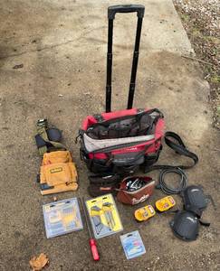 lot 86 image: New Dewalt Screwdriving Bit Set, New Stanley Hex Key Set, New Calterm Butt Splice Kit, Rolling Tool Bag and much more