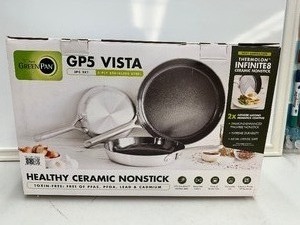 lot 25 image: GreenPan GP5 Vista 5-Ply Stainless Steel Ceramic Non Stick 3-Piece Fry Pan Set