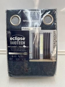 lot 156 image: New 2 Pack of Eclipse Duotech Total Blackout Curtains, All Panels are 52 x 84 - Maddox MidNight Blue