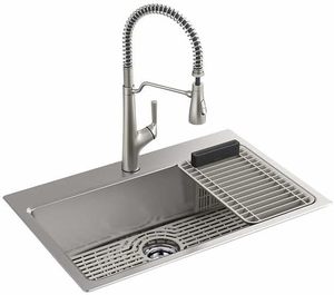 lot 50 image: Kohler Pro-Function Kitchen Sink Kit - with Vibrant Stainless Albany Pull Down Faucet 78960-1PC-NA