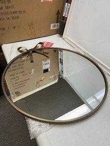 lot 95 image: StyleWell Kids Medium Round Gold Bow Mirror (24 in.)
