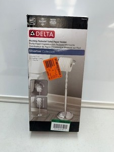 lot 136 image: New Delta Silverton Collection Pivoting Pedestal Toilet Paper Holder Chrome
