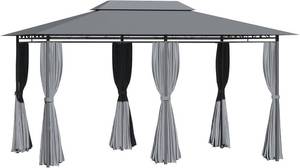 lot 29 image: OutSunny 10 ft. x 13 ft. 2-Tier Steel Outdoor Garden Gazebo With Vented Soft Top Canopy And Removable Curtains,Grey