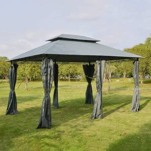 lot 100 image: OutSunny 10 ft. x 13 ft. 2-Tier Steel Outdoor Garden Gazebo With Vented Soft Top Canopy And Removable Curtains,Grey