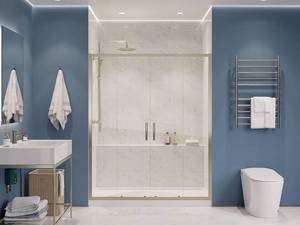 lot 219 image: ANZZI 70-in. x 60-in. Framed Double Sliding Shower Door, Clear Tempered Glass in Brushed Nickel Finish (SD-AZ15-01BN)