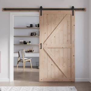 lot 223 image: 42in x 84in Wood Barn Door with 7FT Barn Door Hardware Kit Included K Shape Solid Spruce Wood Panel Need to Assemble