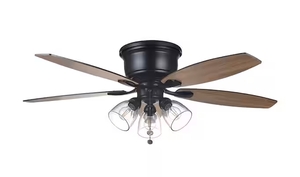 lot 238 image: Hampton Bay Stoneridge 52 in. Indoor LED Matte Black Hugger Ceiling Fan with Light Kit, 5 Reversible Blades and Reversible Motor