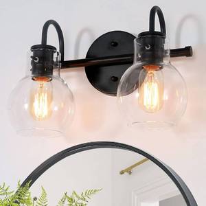 lot 228 image: Bathroom Vanity Light, 2 Lights Black Bathroom Light Fixtures, Modern Farmhouse Bathroom Light with Clear Glass Shade (13 L x 7 W x 9 H)