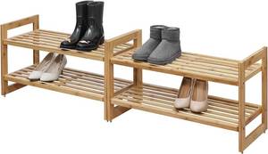 lot 80 image: New 2 Pack of TRINITY Bamboo 2-tier Shoe Racks