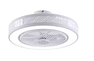 lot 230 image: Oukaning 21.6 in. Integrated LED Indoor White Modern Circular Semi-Flush Mount Enclosed Ceiling Fan with Light