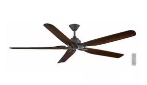 lot 218 image: Hampton Bay DaneTree 72 IndoorOutdoor Natural Iron Ceiling Fan with Hand Carved Wood Blades and Remote Control Included