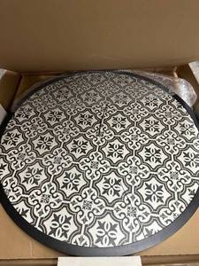 lot 318 image: Hampton Bay Mix and Match Round Metal Outdoor Coffee Table with Ceramic Tile Top - Cracked Top See Pictures
