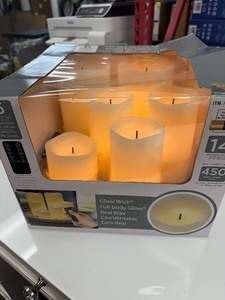lot 355 image: Glow Wick 6 Piece Set of Full Body Glow Real Wax LED Battery Powered Candles With Remote