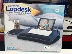 lot 354 image: New Sofia & Sam Portable Laptop Desk With Memory Foam Cushion & Light - Black