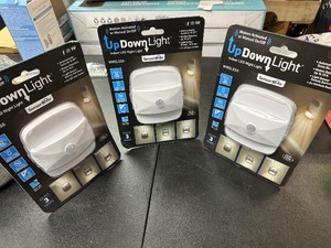 lot 358 image: 3 New UpDown Lights Motion Activated  or Manual LED Night Lights - Battery Powered